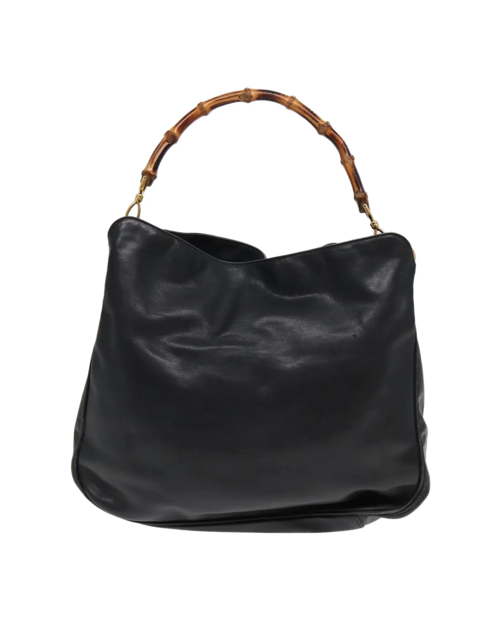 Bamboo Leather Handbag with Top Handle and Flap Closure