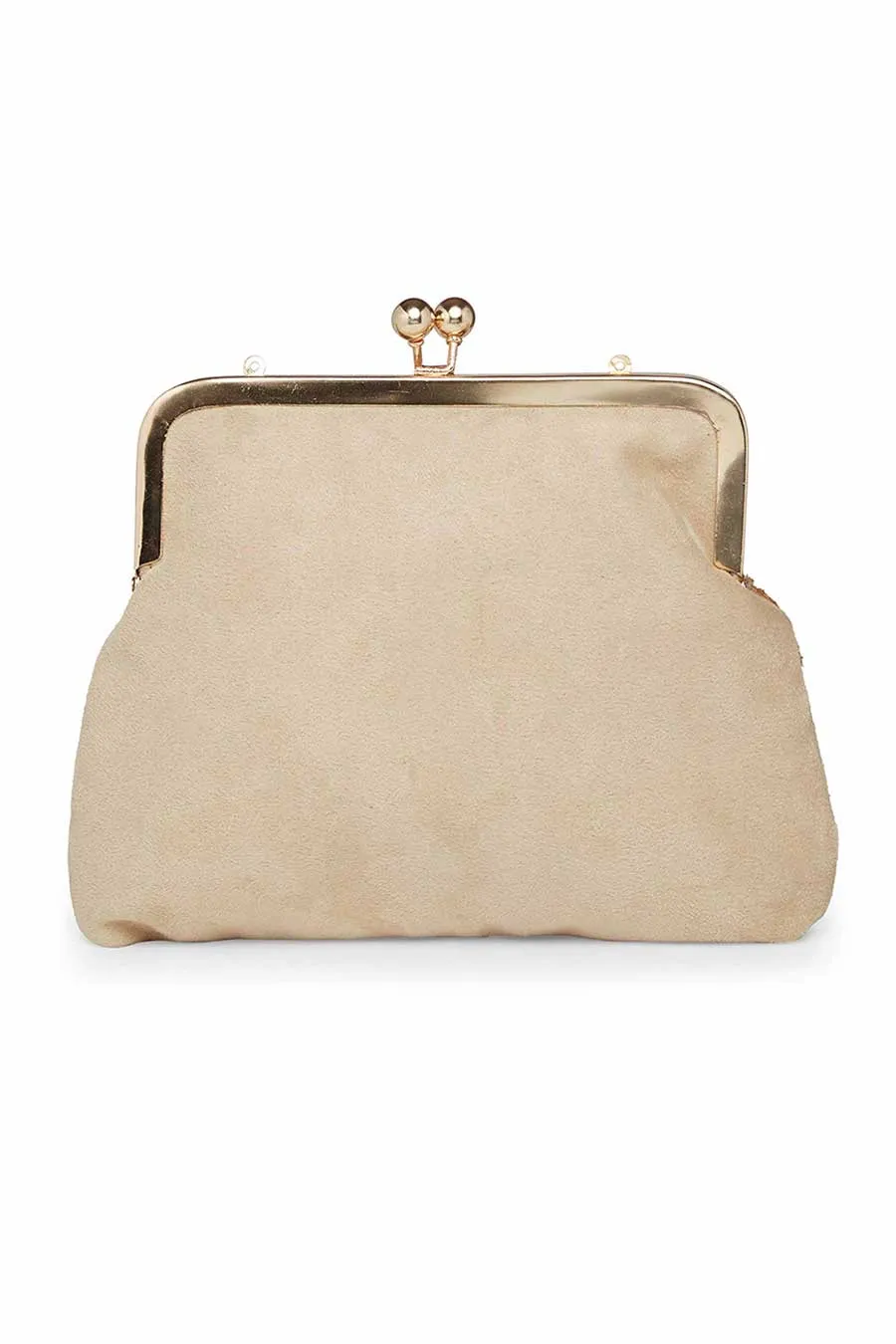 Beige Embroidered Pouch Clutch