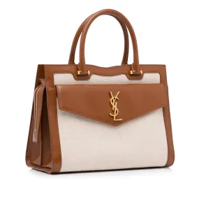 Beige Saint Laurent Medium Canvas Uptown Tote Satchel