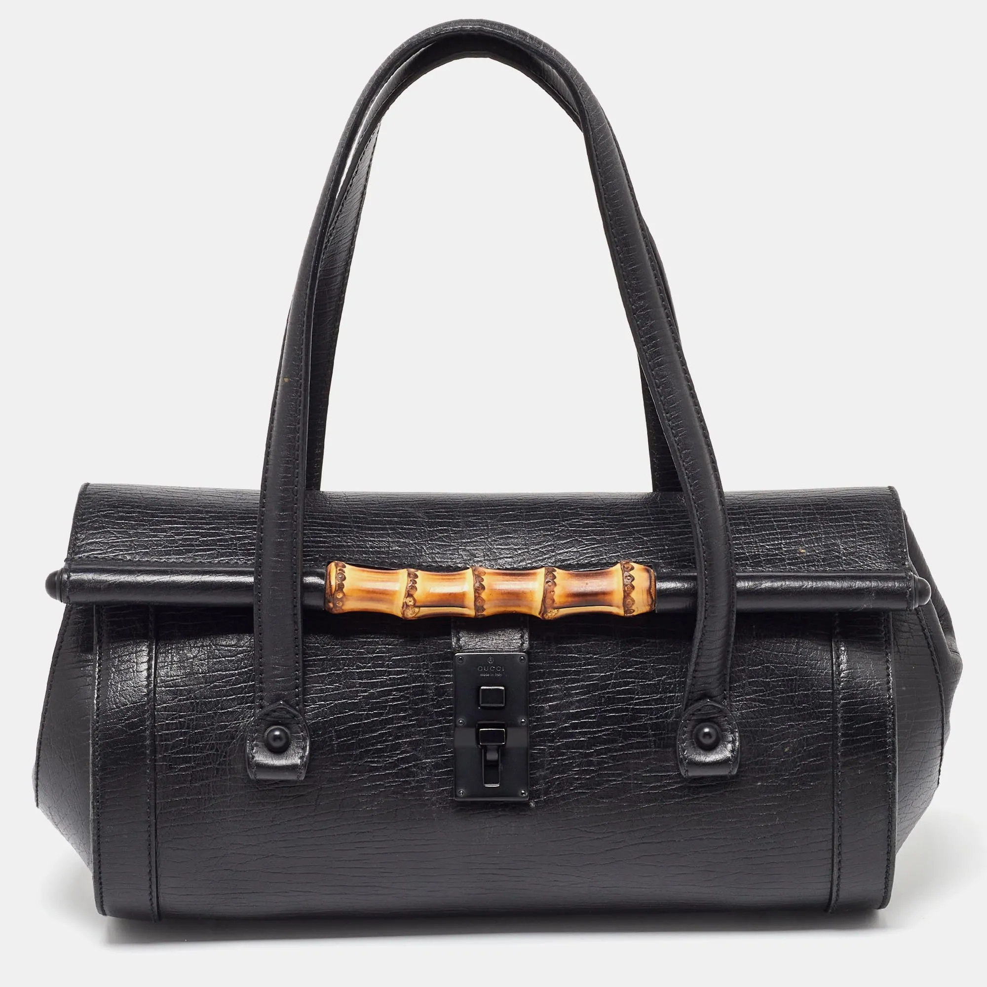 Black Leather Bamboo Bullet Bag