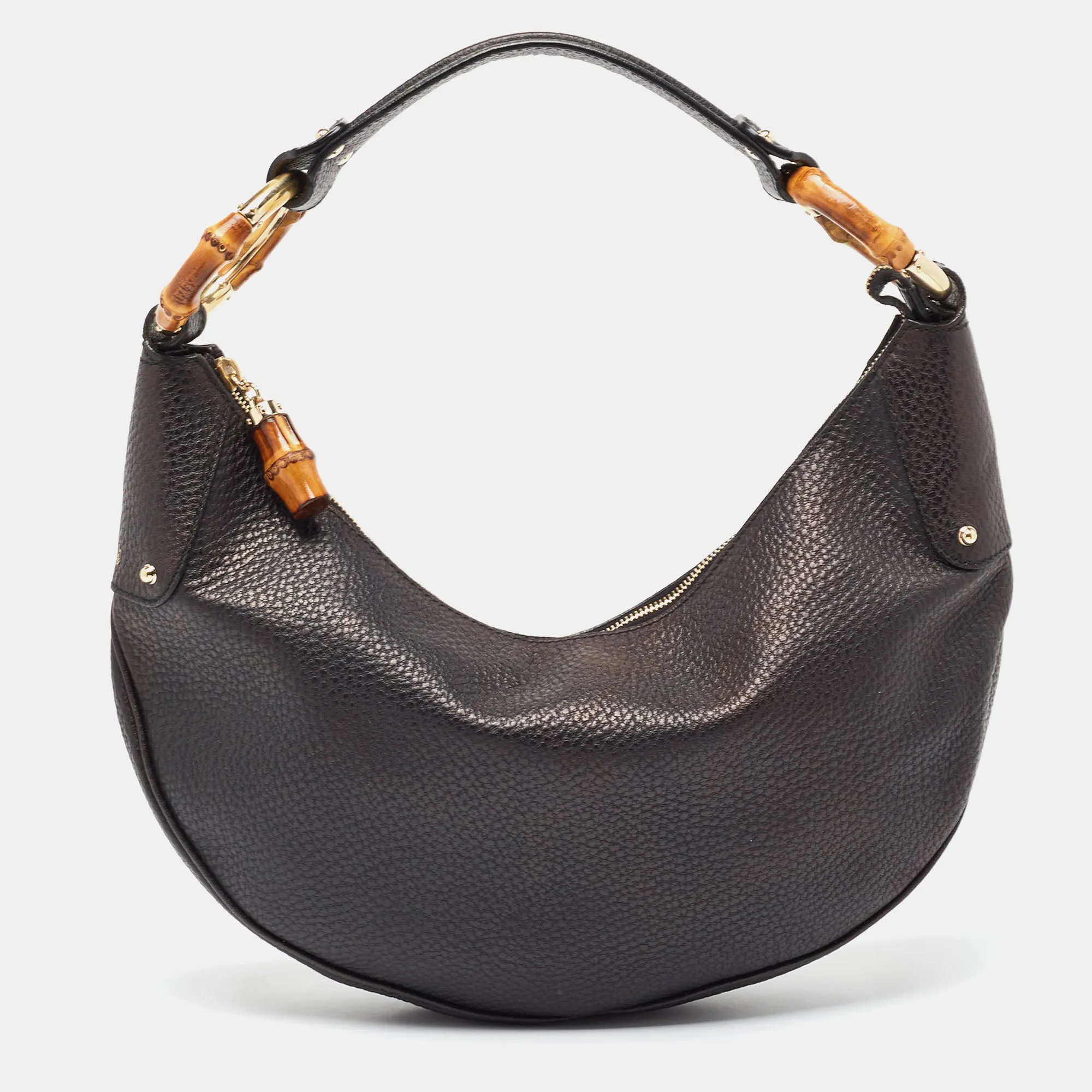 Black Leather Bamboo Ring Hobo