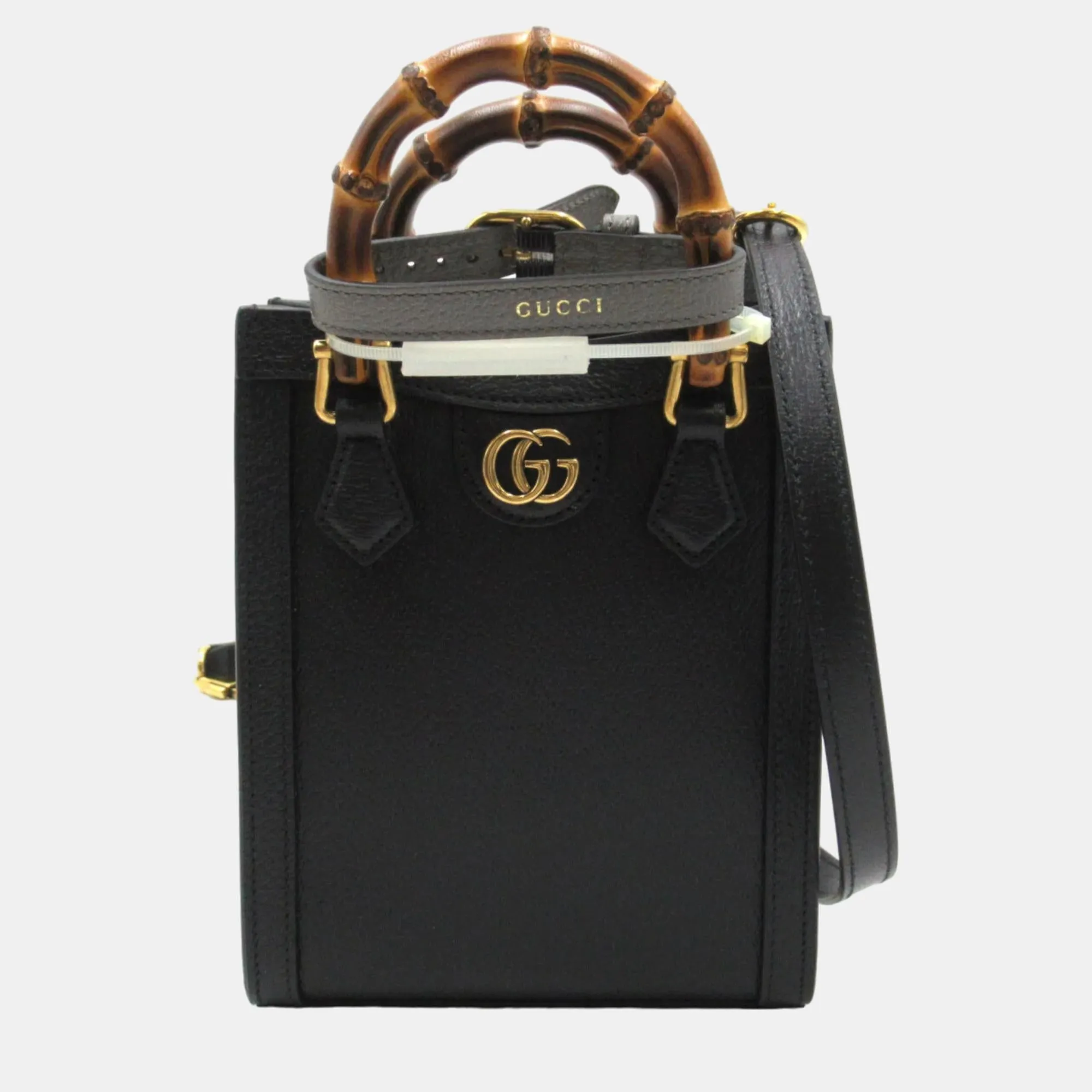 Black Leather Bamboo Top Handle Bag