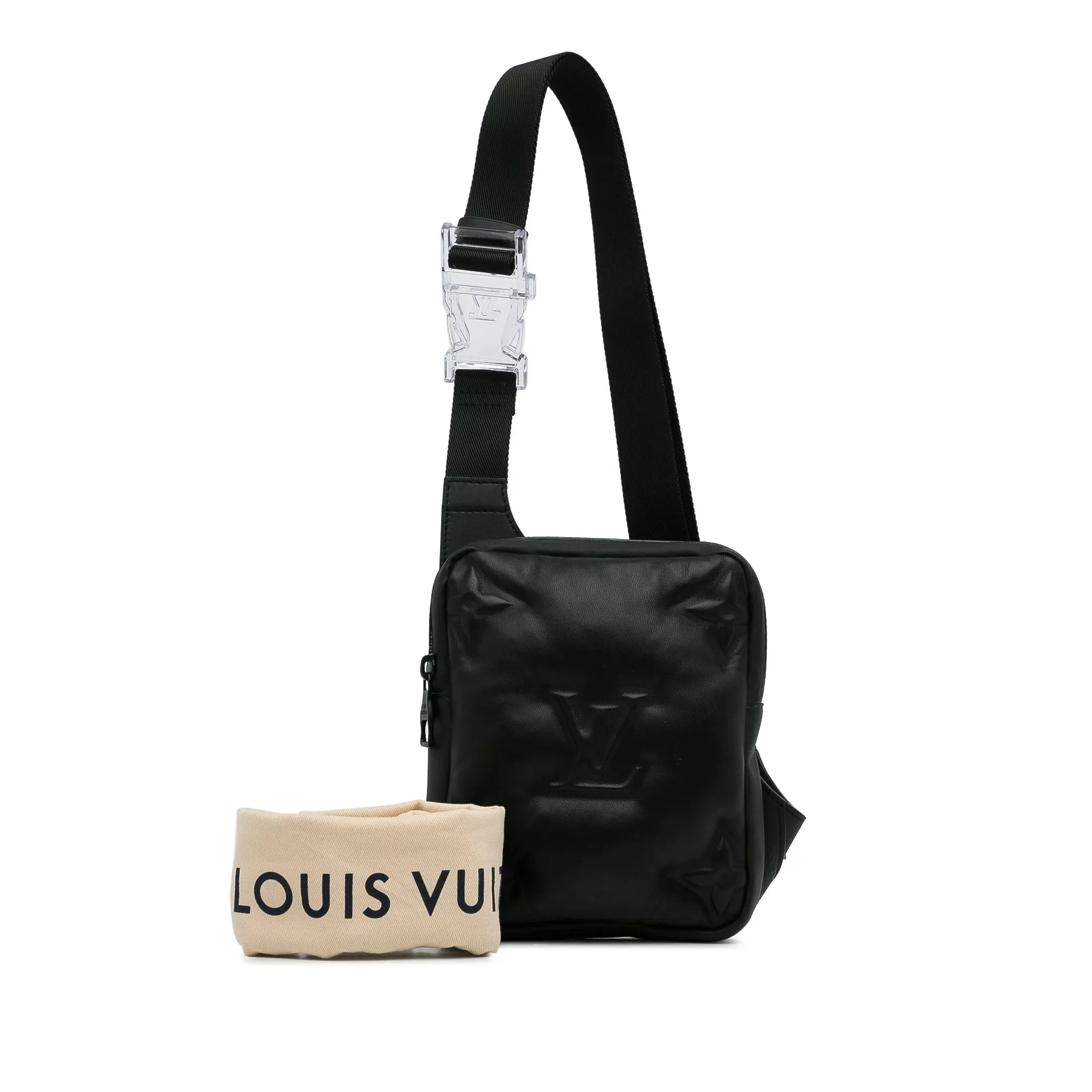 Black Louis Vuitton Monogram A4 Lambskin Puffer Asymmetrical Sling Bag