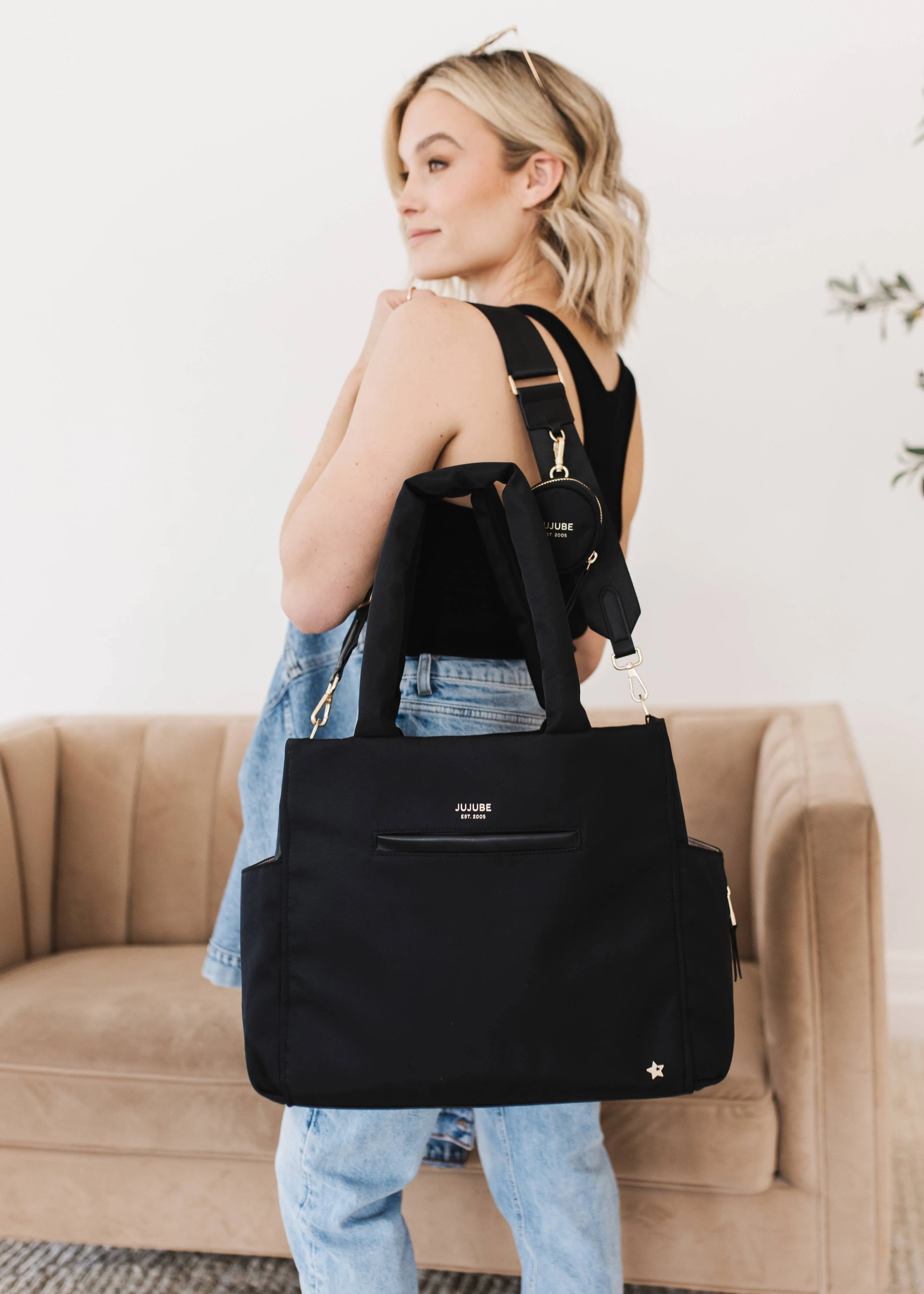 Black Utility-Strap Tote Diaper Bag