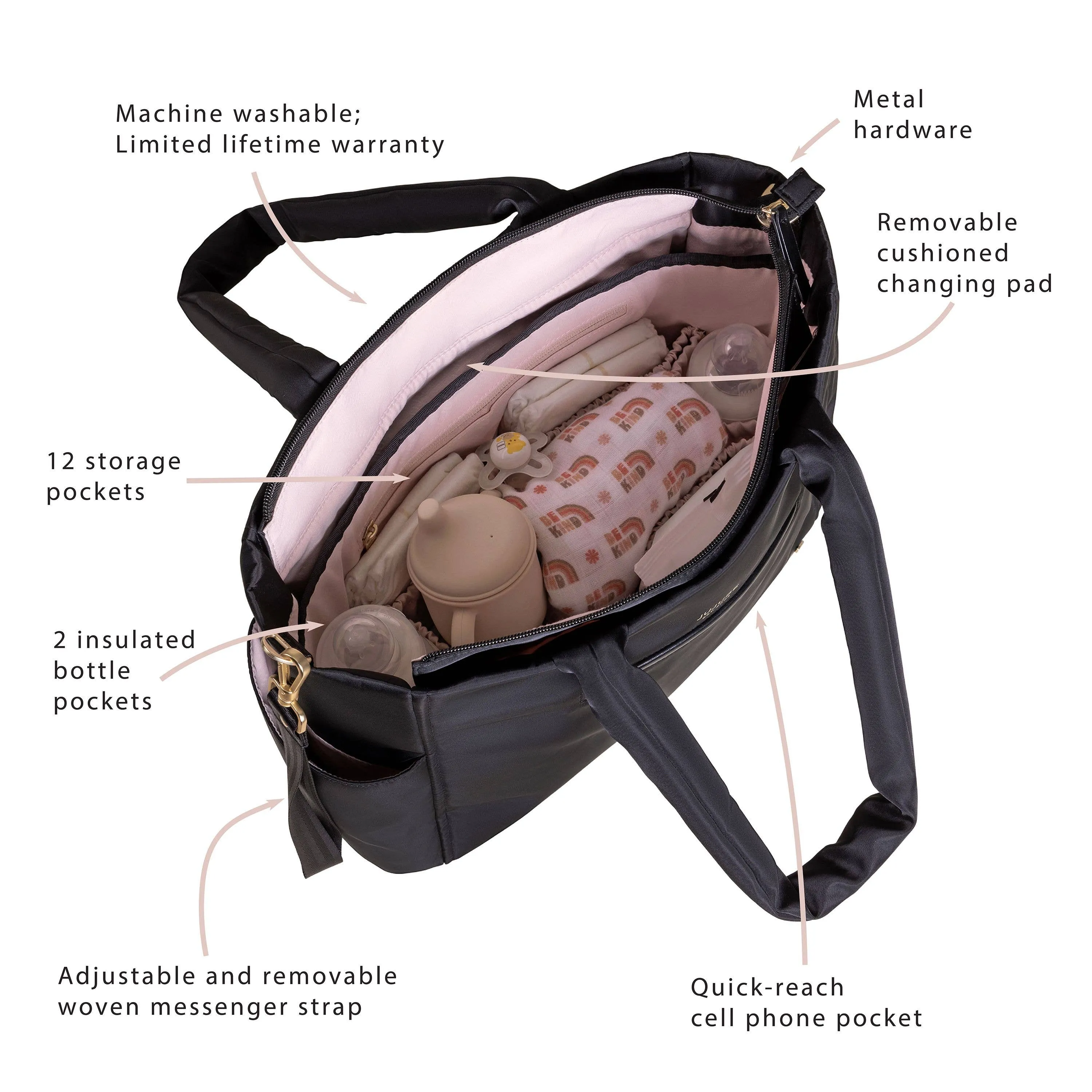 Black Utility-Strap Tote Diaper Bag