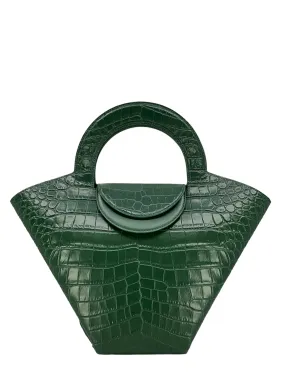 BOTTEGA VENETA Calfskin Crocodile Embossed Doll Top Handle Bag NEW