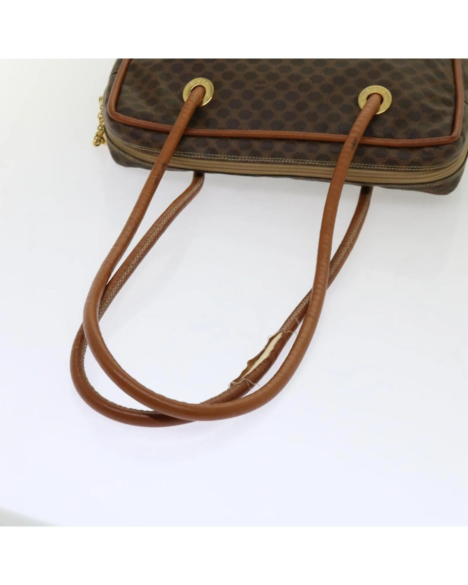 CELINE Vintage Brown Canvas Leather Shoulder Bag