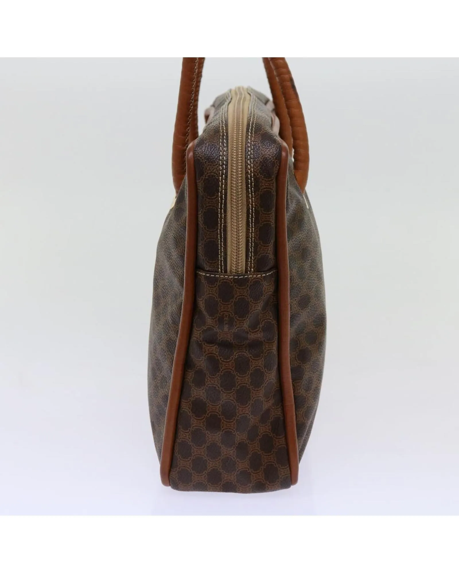 CELINE Vintage Brown Canvas Leather Shoulder Bag