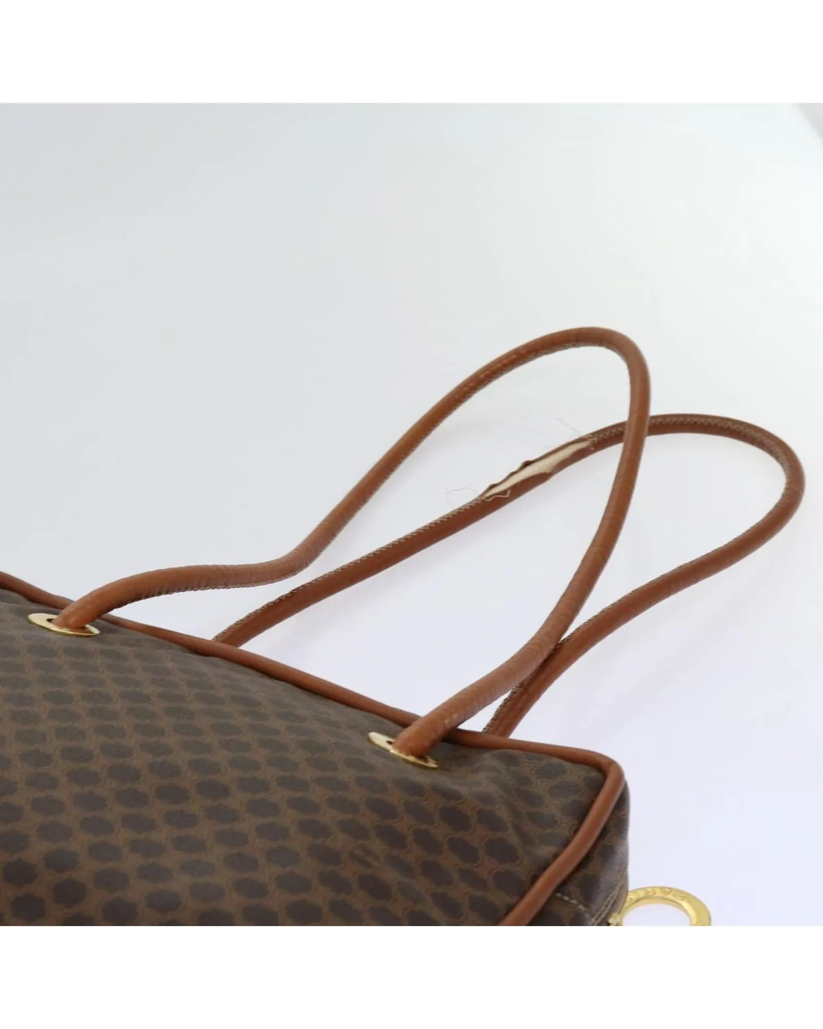 CELINE Vintage Brown Canvas Leather Shoulder Bag