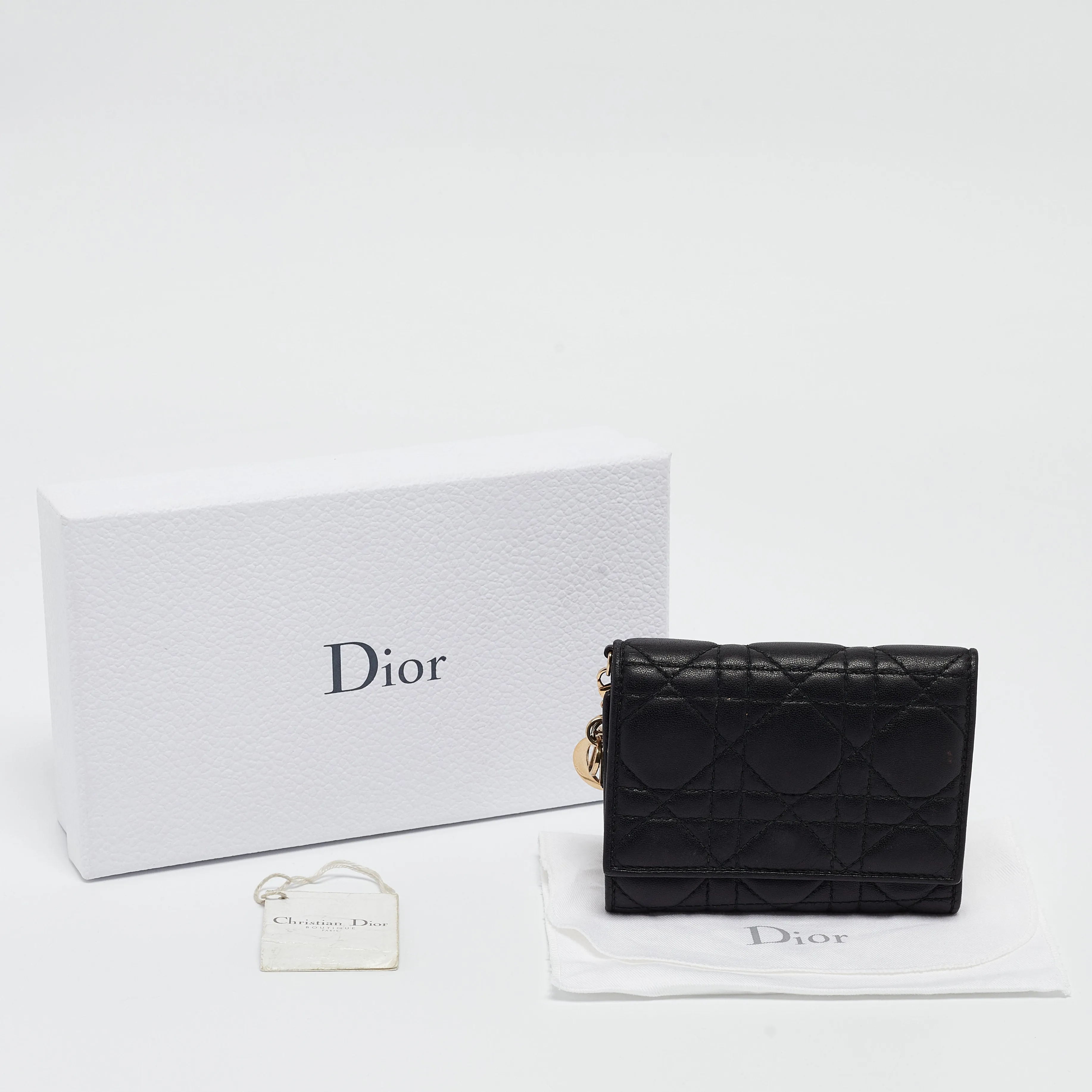 DIOR Black Cannage Leather Lady  Trifold Wallet