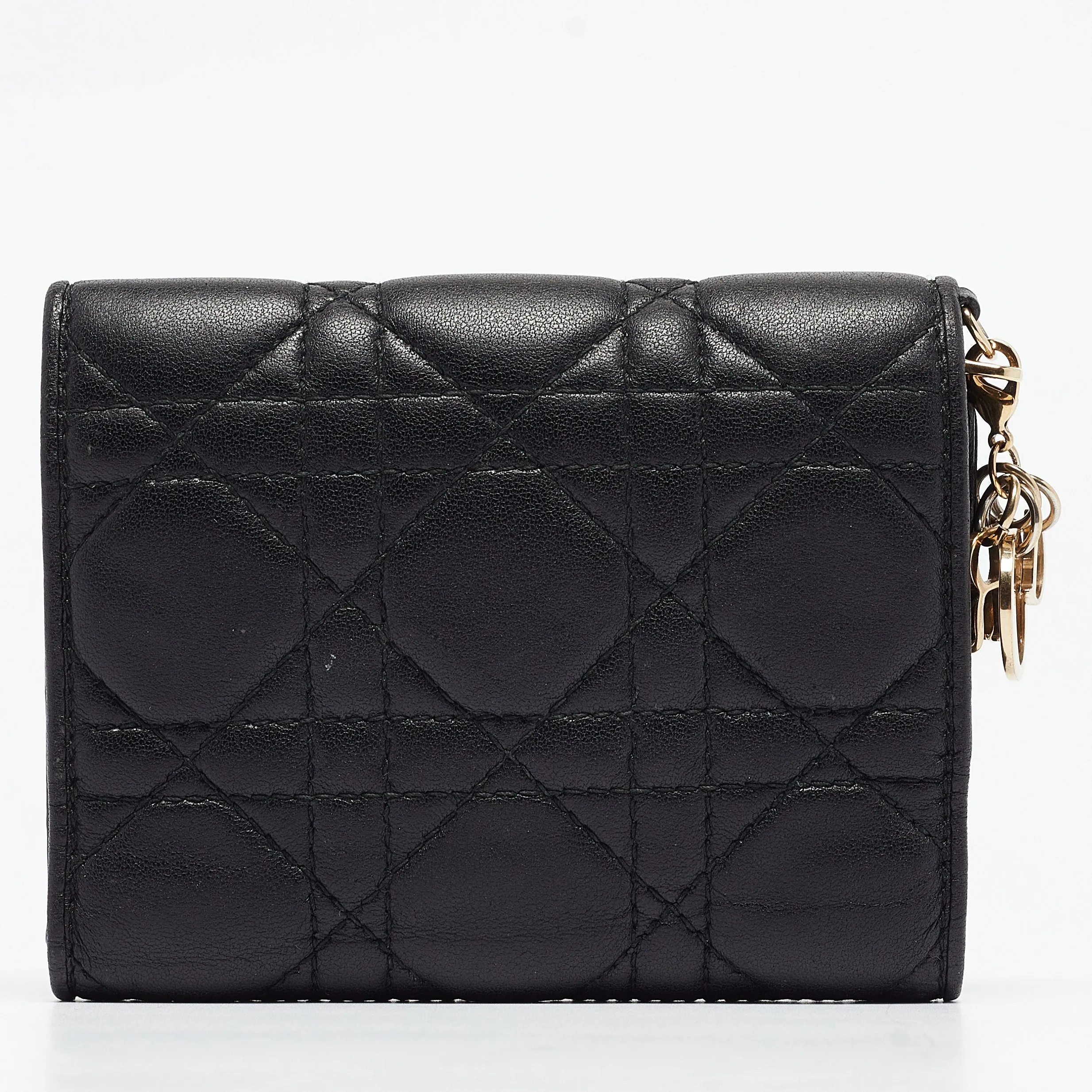 DIOR Black Cannage Leather Lady  Trifold Wallet