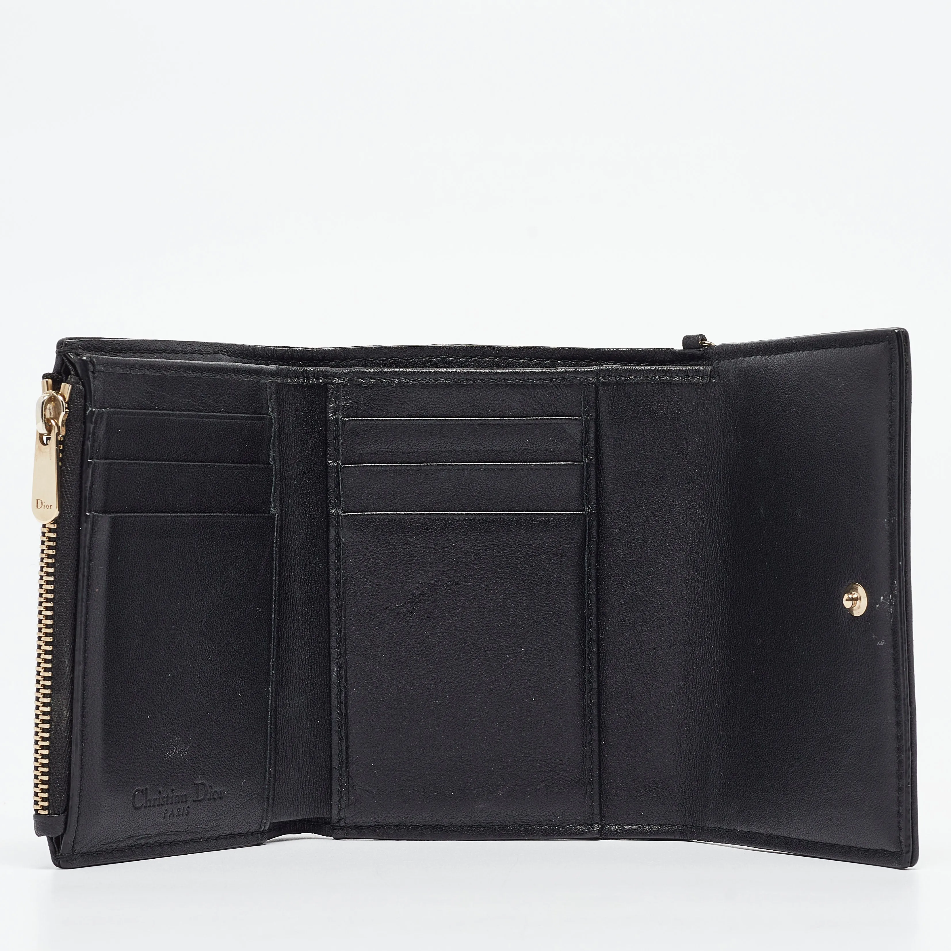 DIOR Black Cannage Leather Lady  Trifold Wallet