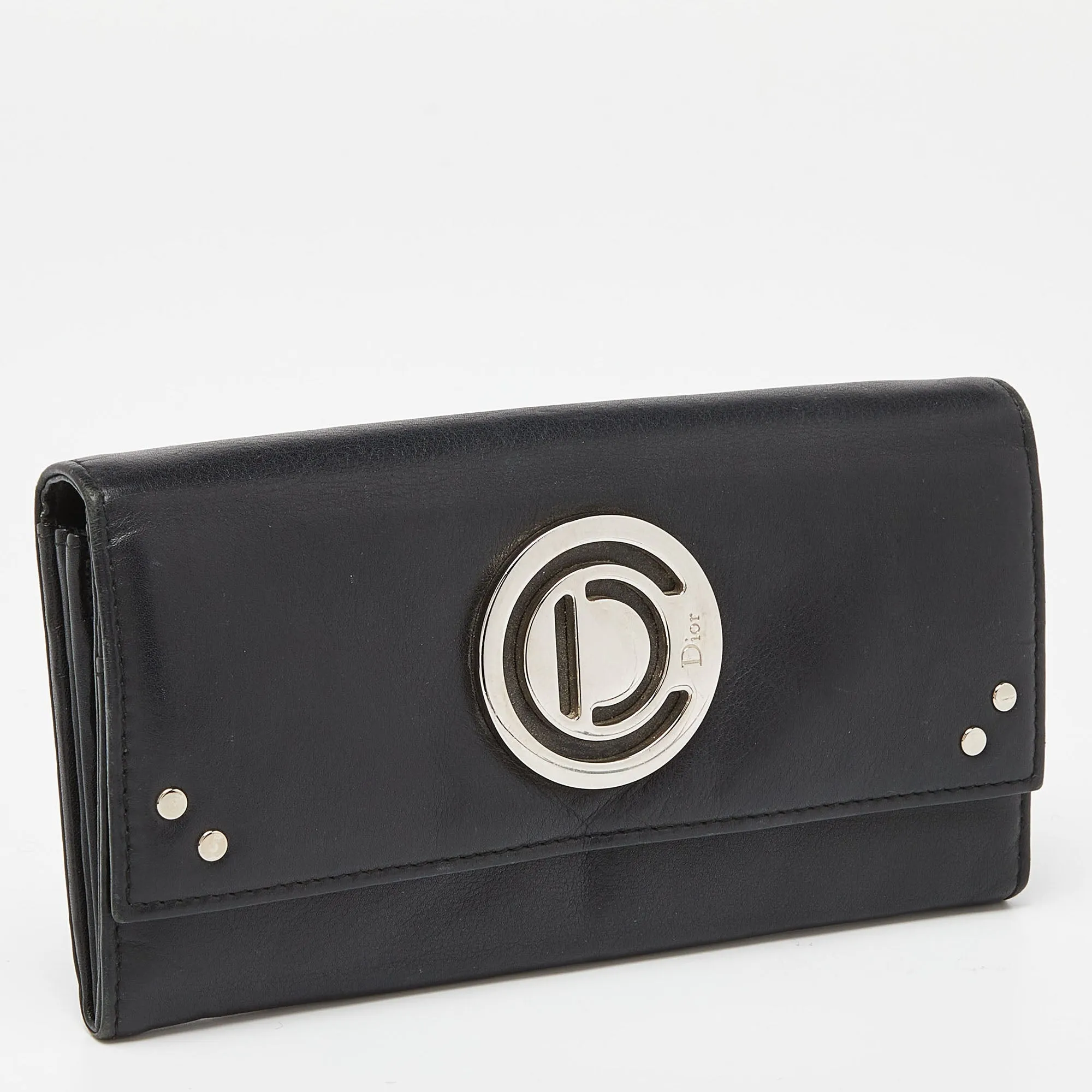 DIOR Black Leather Flap Continental Wallet