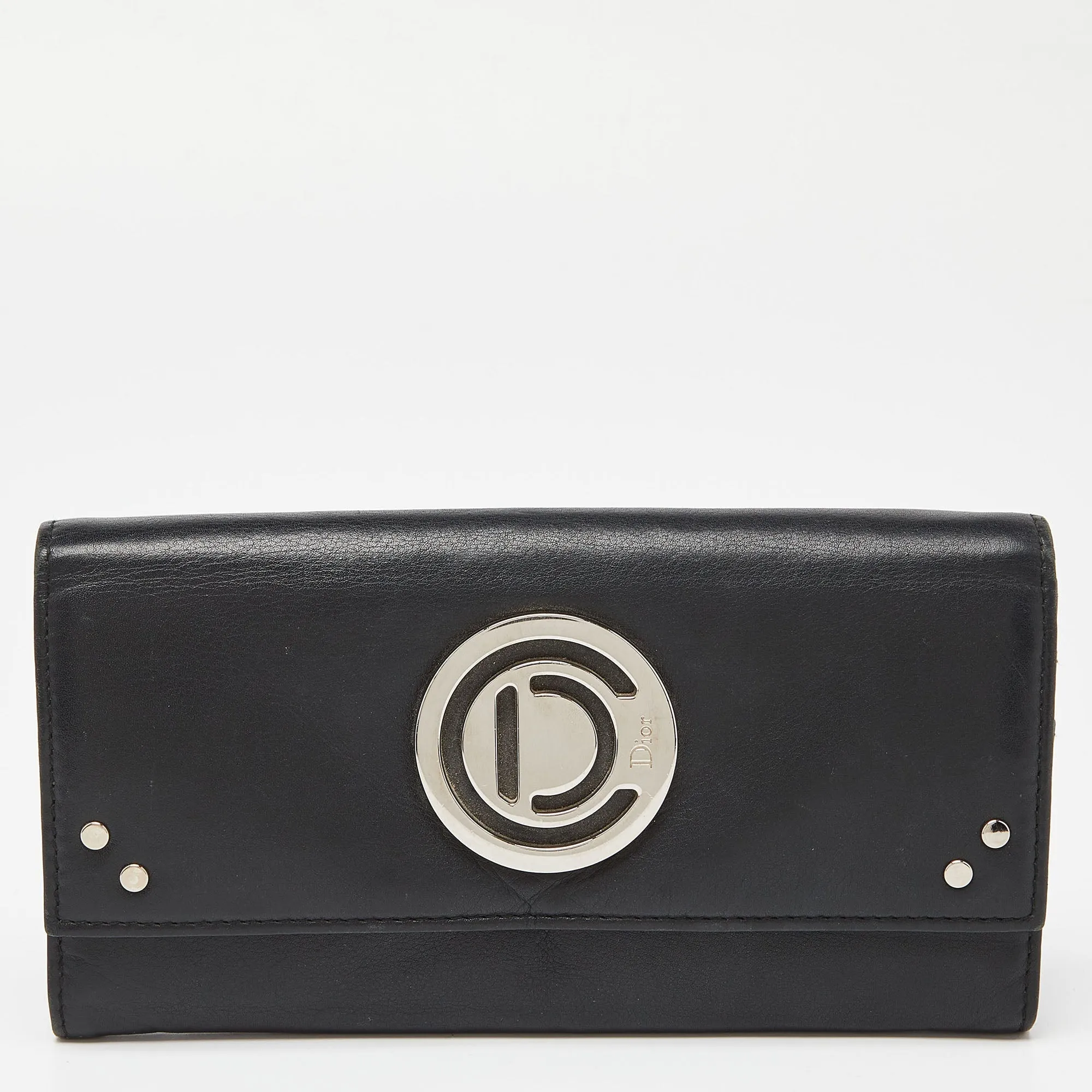 DIOR Black Leather Flap Continental Wallet