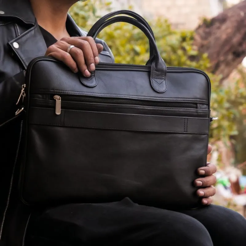 Executive Black Leather Laptop Bag