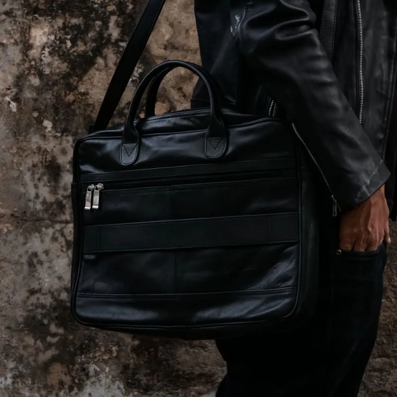 Executive Black Leather Laptop Bag