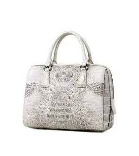 Genuine Crocodile Leather White Boston Satchel Bag