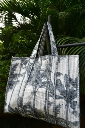 Grey White Palm Tree Tote Bag