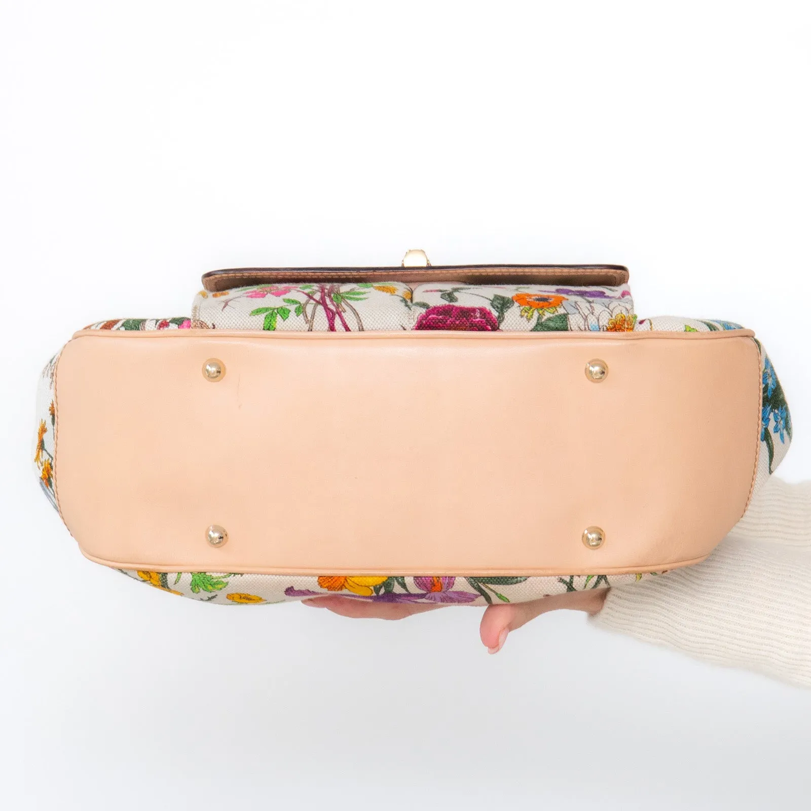 Gucci Bamboo Handle Floral Canvas Shoulder Bag