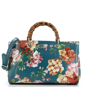 GUCCI Bamboo Shopper Tote Blooms Print Leather Medium