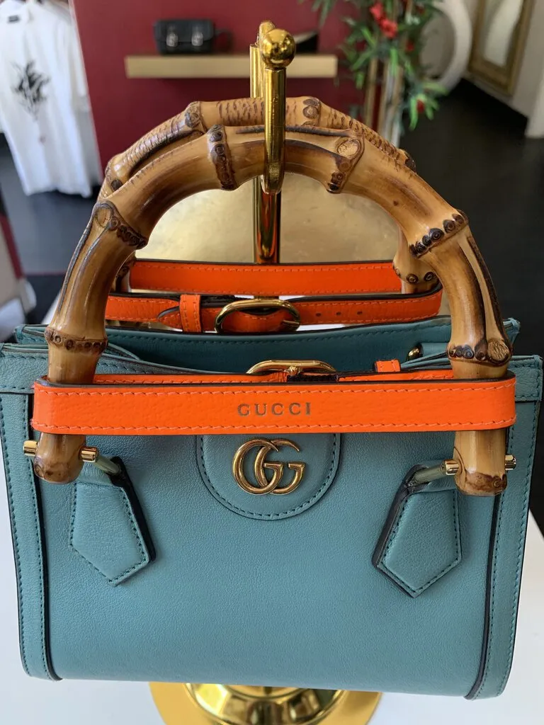 Gucci Blue Bamboo Accent Diana Small Handbag w/BOX