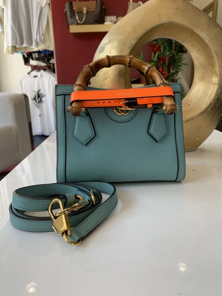 Gucci Blue Bamboo Accent Diana Small Handbag w/BOX