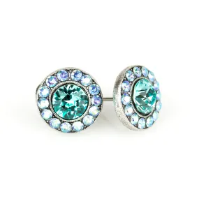 Iridescent Aqua Halo Stud Earrings