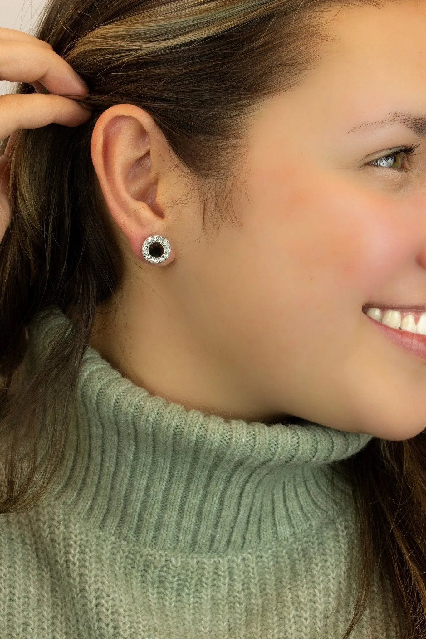 Jet Black & Clear Crystal Halo Post Earrings