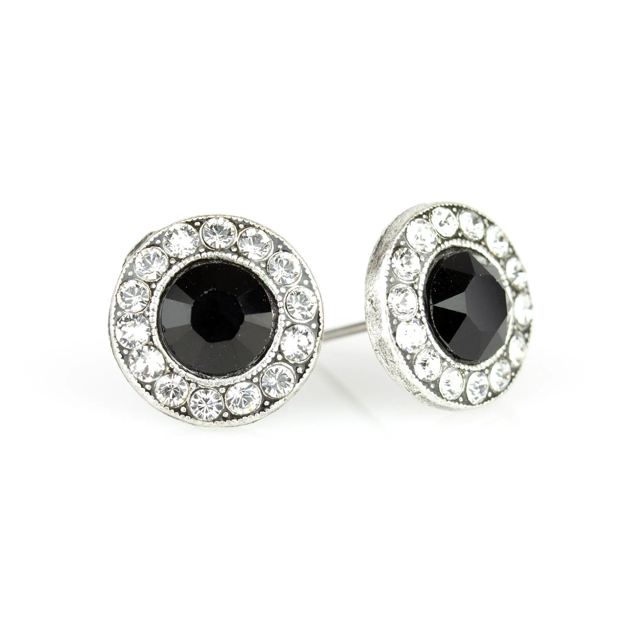 Jet Black & Clear Crystal Halo Post Earrings