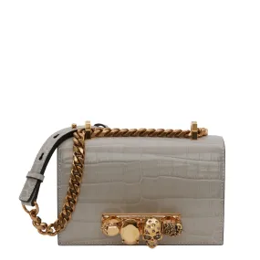 Mini Jewelled Satchel Croc, Faded Grey