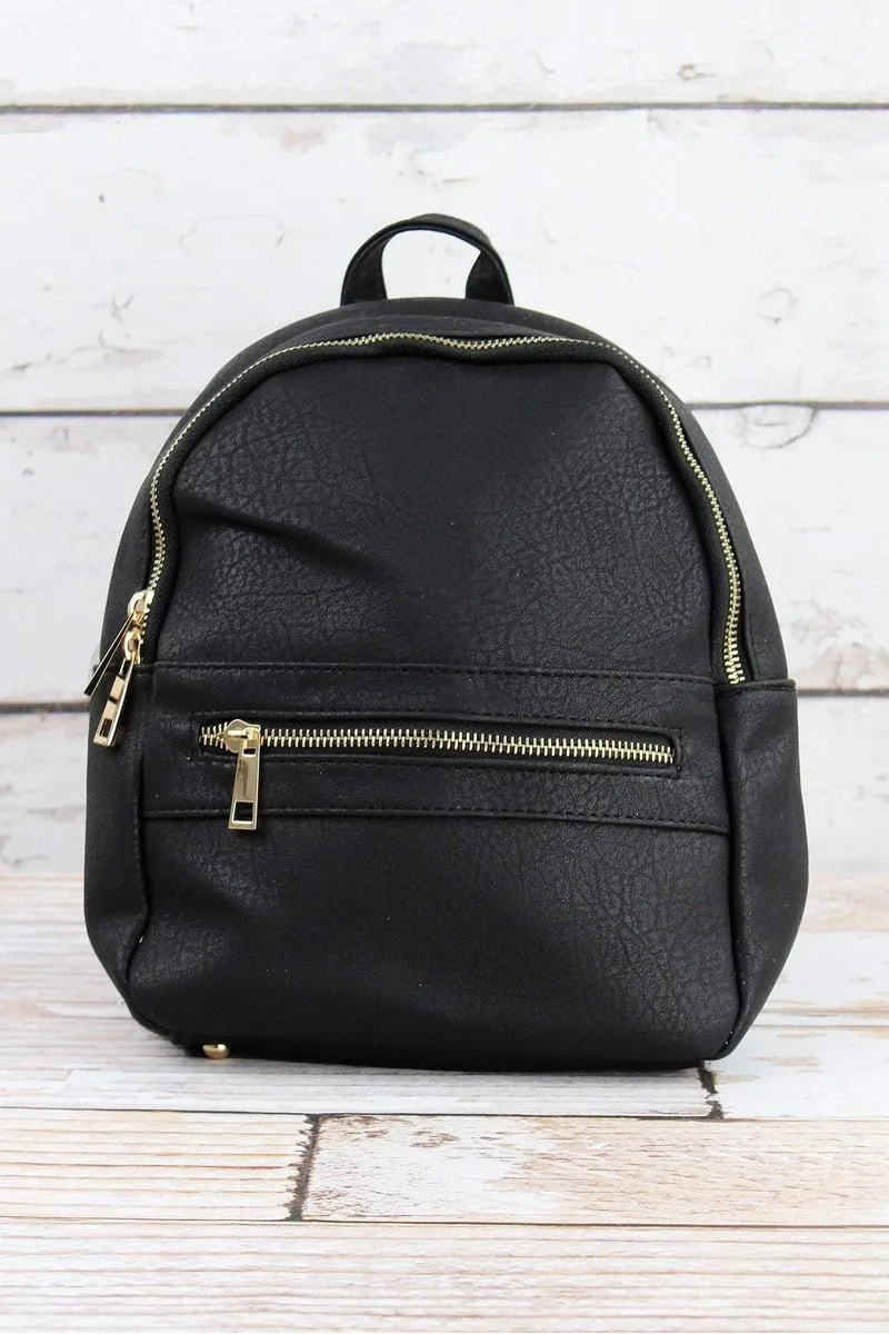 NGIL Black Faux Leather Small Backpack