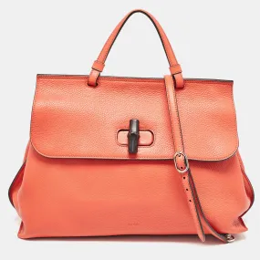 Orange Leather Large Bamboo Daily Top Handle Bag