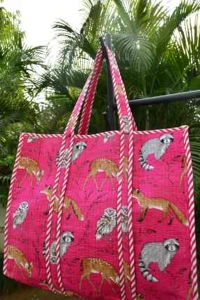 Pink Animal Print Tote, Jaipur Craft : Wild Style