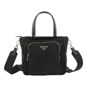 Prada Black Tessuto Nylon Saffiano Leather Crossbody Satchel Bag