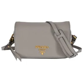 Prada Vitello Phenix Argilla Grey Leather Flap Crossbody Bag