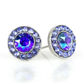 Sapphire Blue & Iridescent Crystal Halo Post Earrings