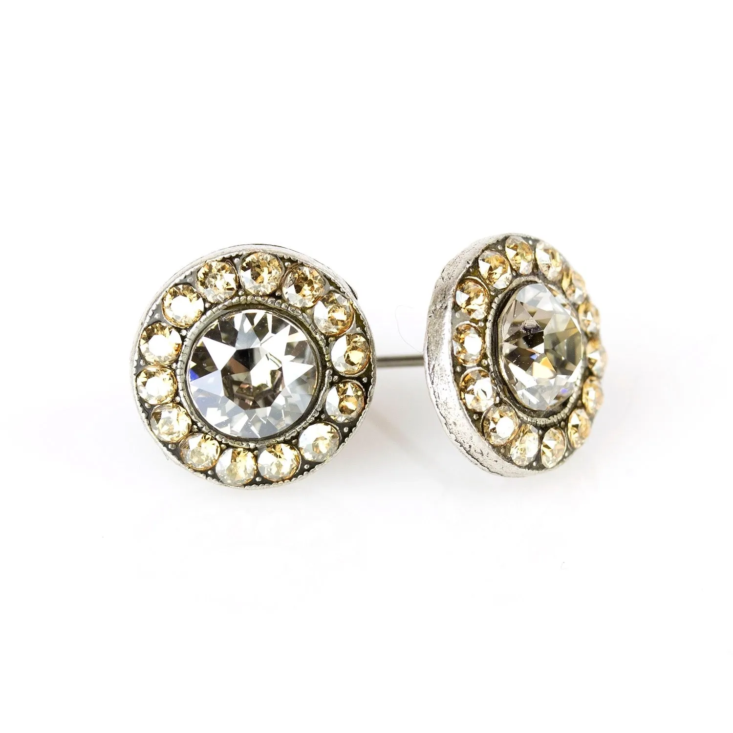 Silver Shade & Champagne Crystal Halo Post Earrings