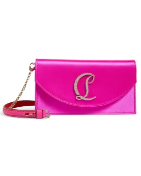 Small Loubi54 Satin Embellished Clutch in Holly Pink