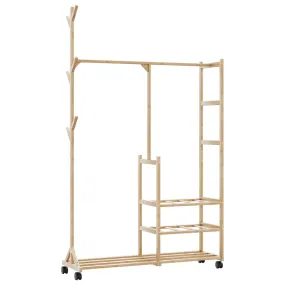 vidaXL Clothes Rack with Shelves and Wheels 100x38x175.5 cm Bamboo