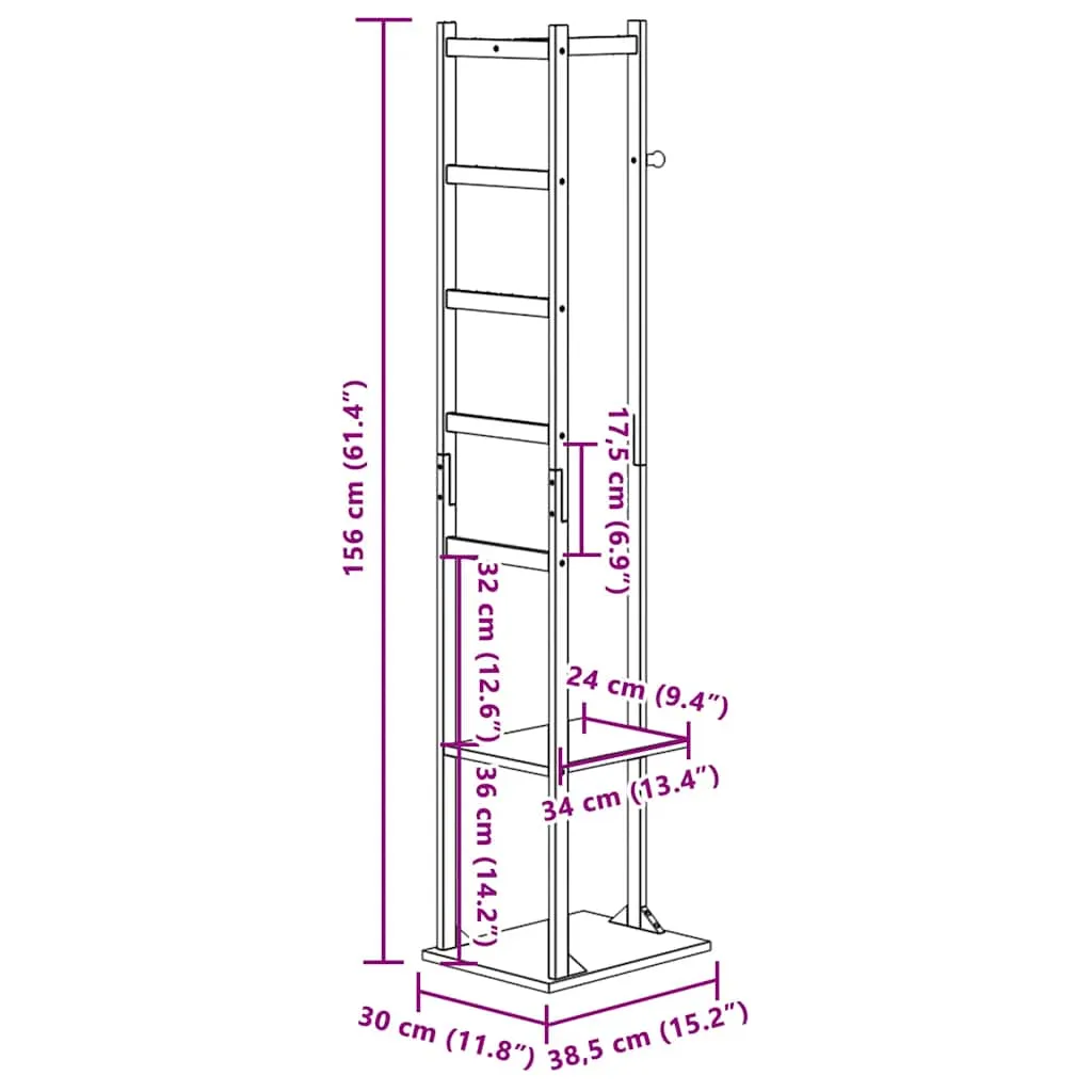 vidaXL Coat Stand with Hooks and Shelves 38.5x30x156 cm Bamboo