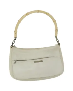 White Leather Bamboo Handbag