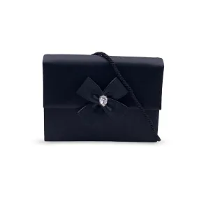 Yves Saint Laurent Vintage Black Satin Clutch Bag Embellished Bow