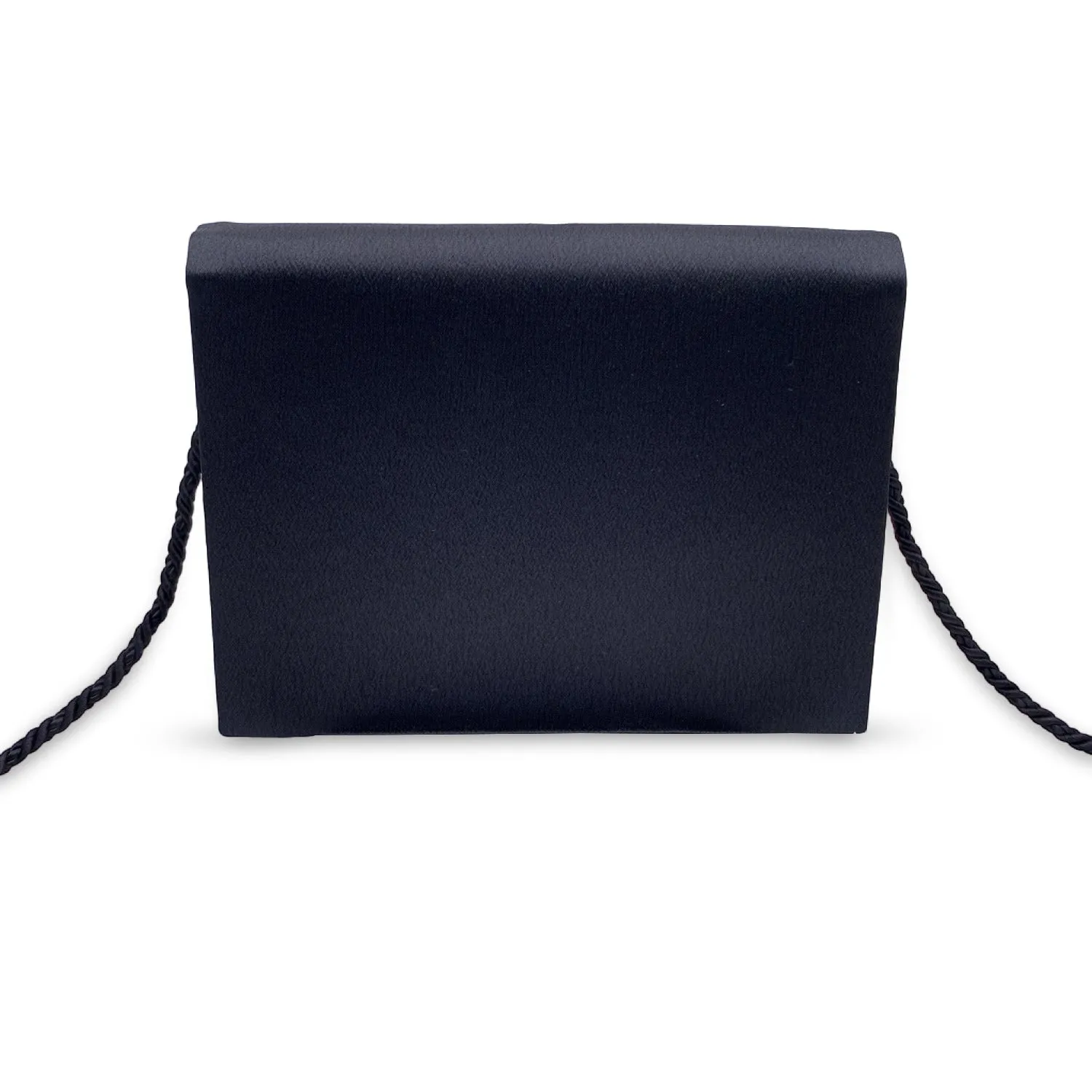 Yves Saint Laurent Vintage Black Satin Clutch Bag Embellished Bow